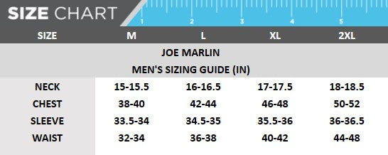Size Chart - Joe Marlin Men's Continental Drifter