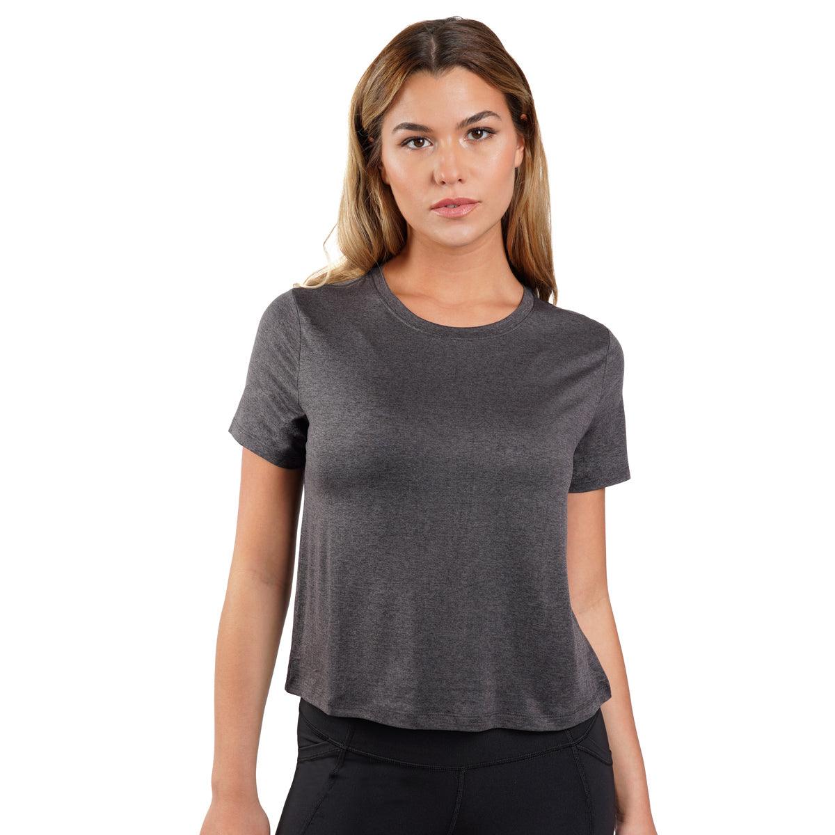 Yogalicious - Gray Activewear Shirt Polyester Spandex Rayon