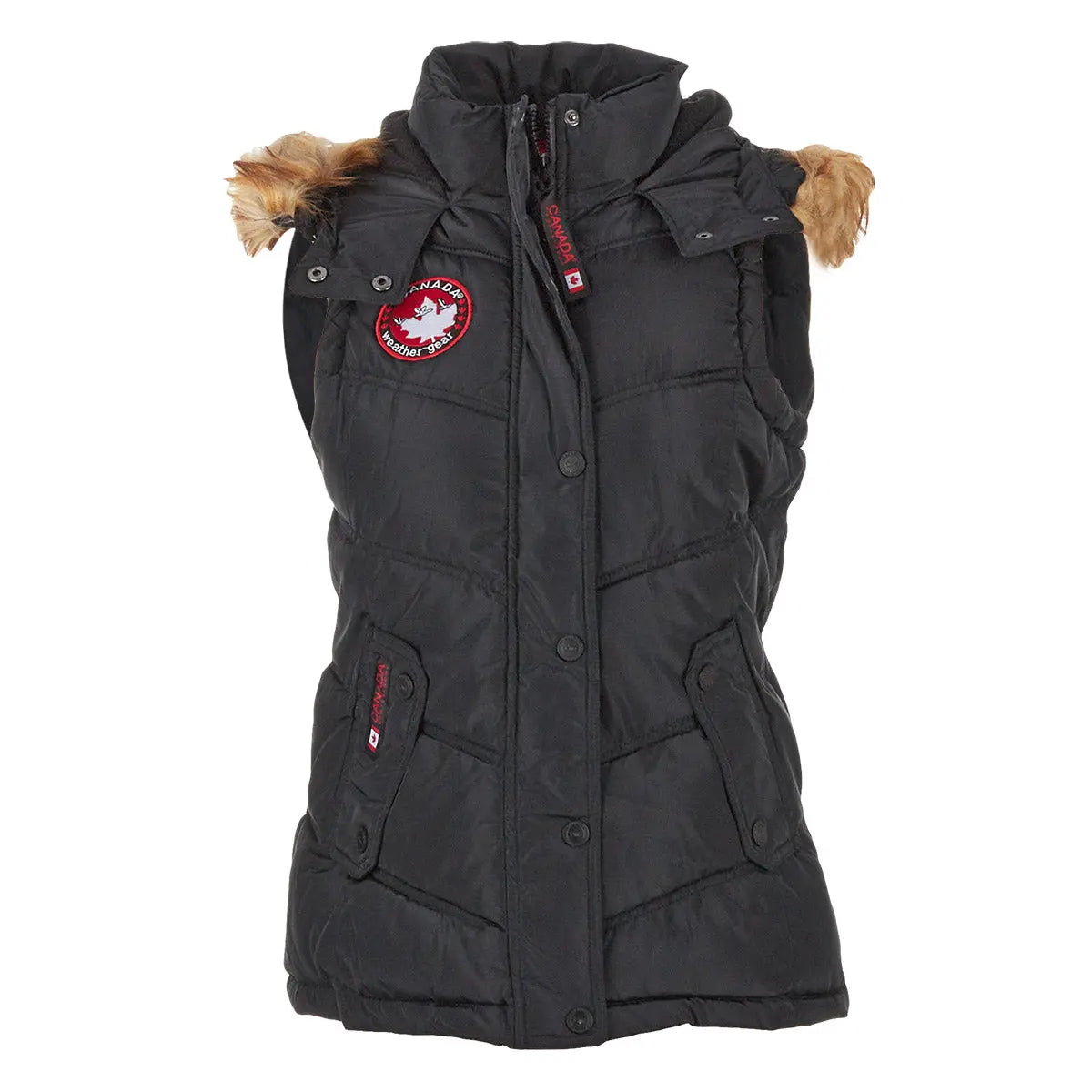 Canada Weather Gear Women's Puffer Vest with Faux Fur Trim Hood
