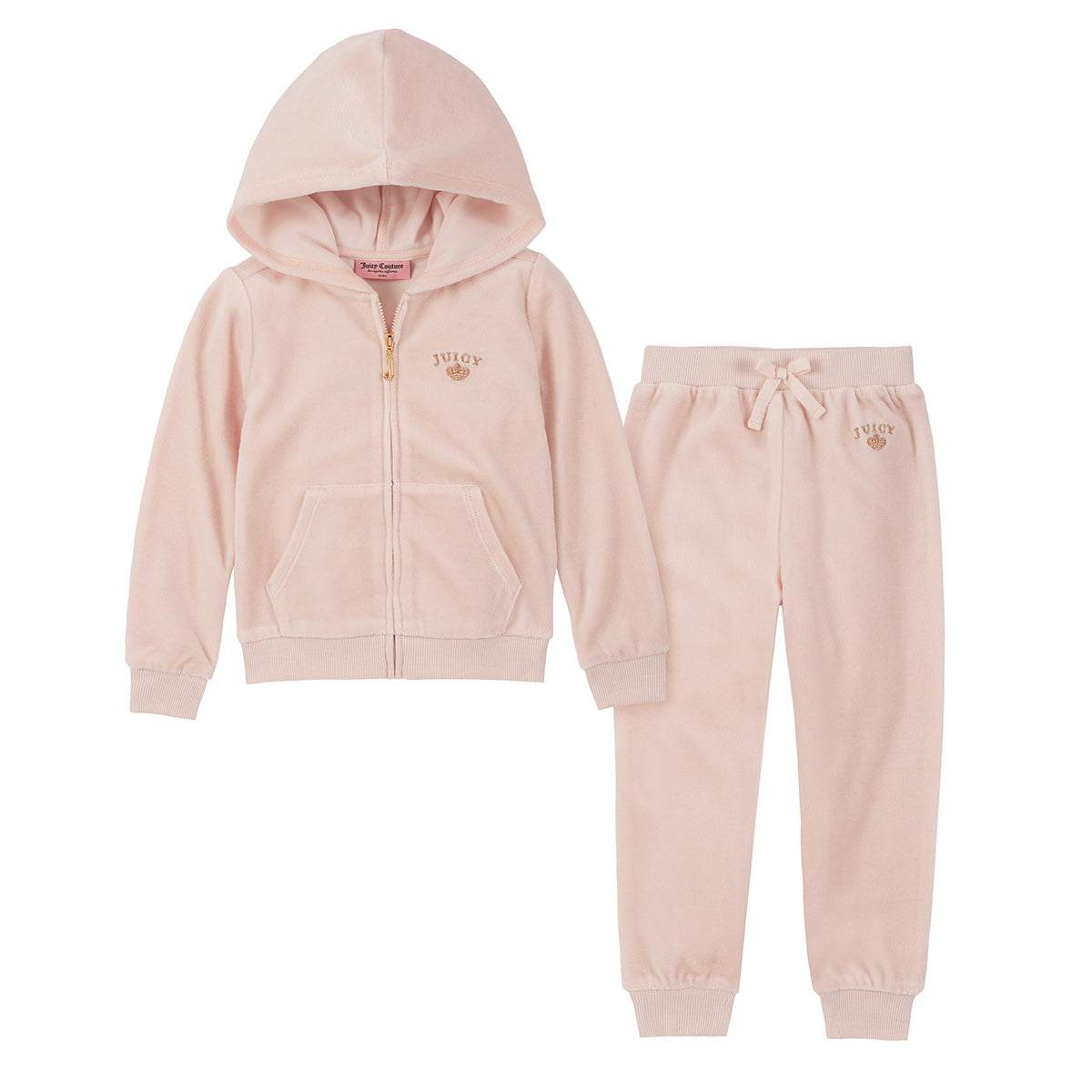 Juicy Couture Big Girls Baby Pink Velour Sweatsuit Set