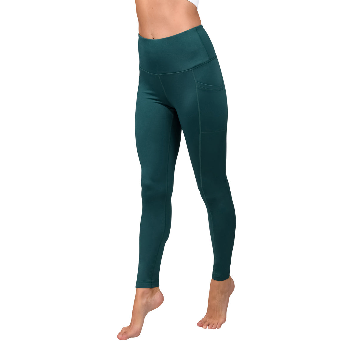 90 Degree By Reflex High Waist Fleece Lined Leggings with Side Pocket -  Yoga Pants - White Surf Space Dye - XL in Oman