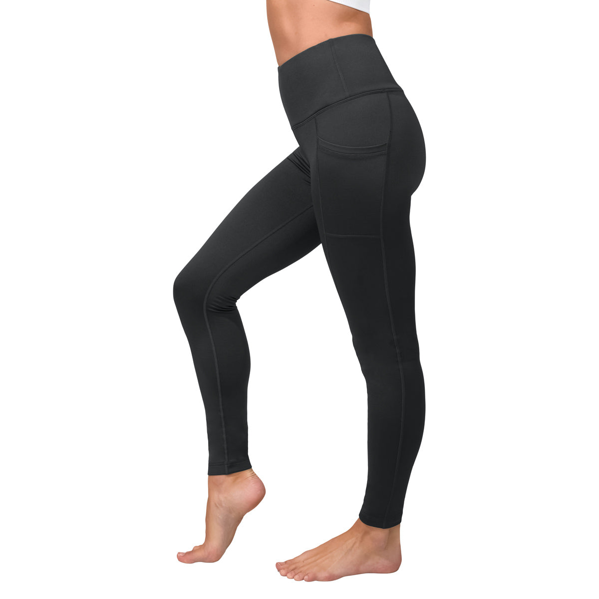 90 Degree By Reflex High Waist Fleece Lined Leggings with Side Pocket -  Yoga Pants - Stone Grey Space Dye - Medium in Dubai - UAE
